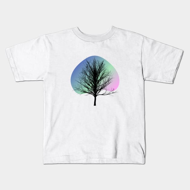 pink blue black tree line art Kids T-Shirt by Artistic_st